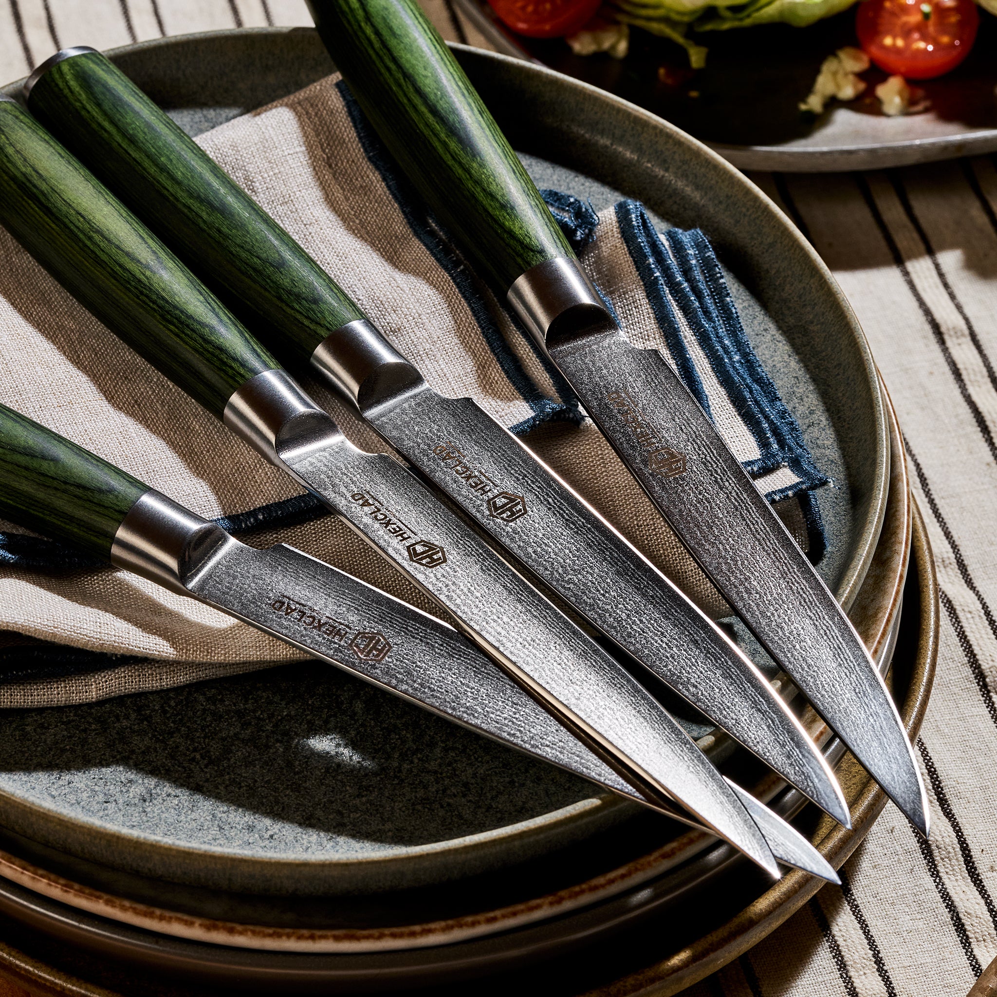 Damascus Steel Steak Knife Set, 4-pc (Green) - Image 7